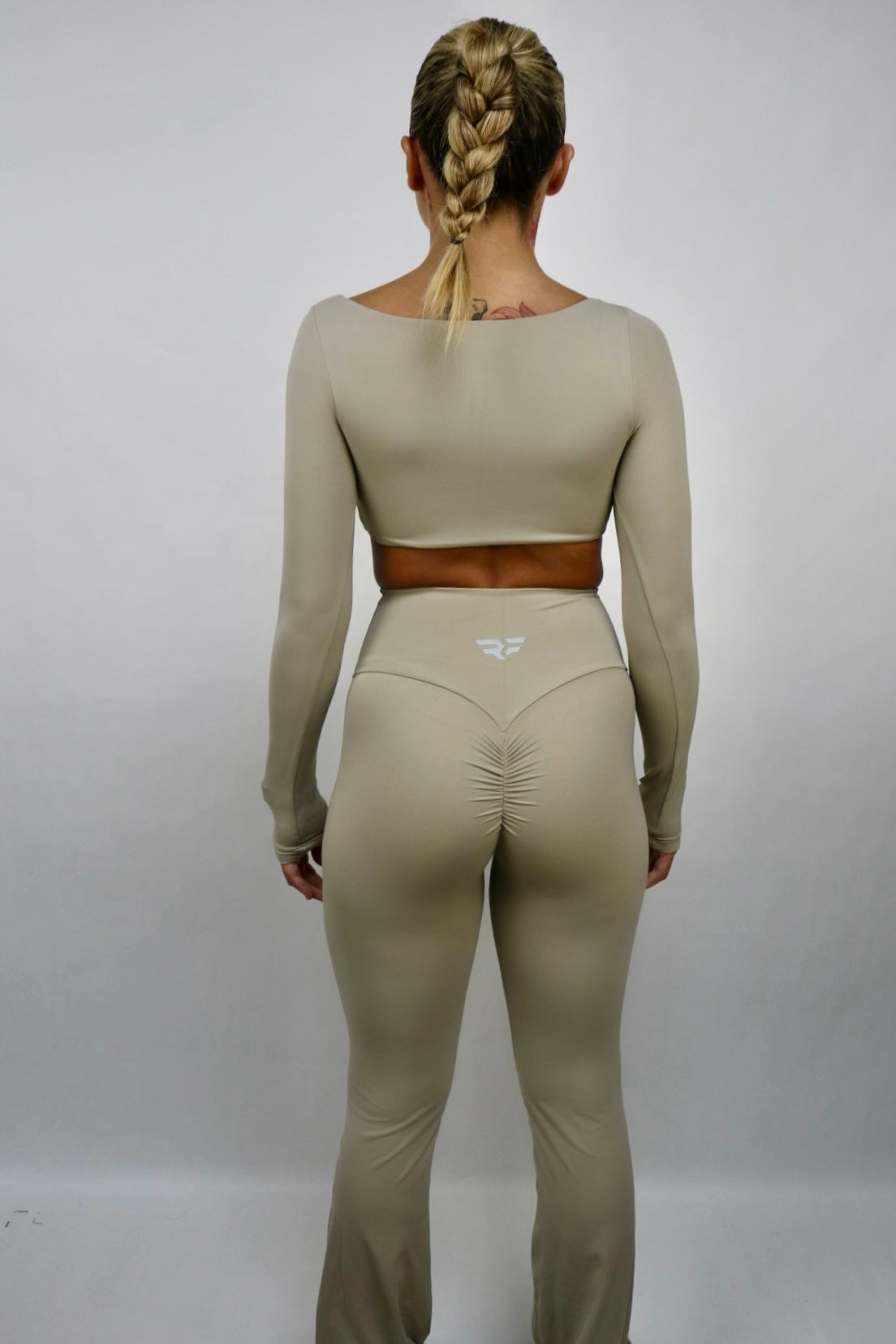 Reflect Women's Long Sleeved Crop Top & Ruched Leggings Set - Camel Brown