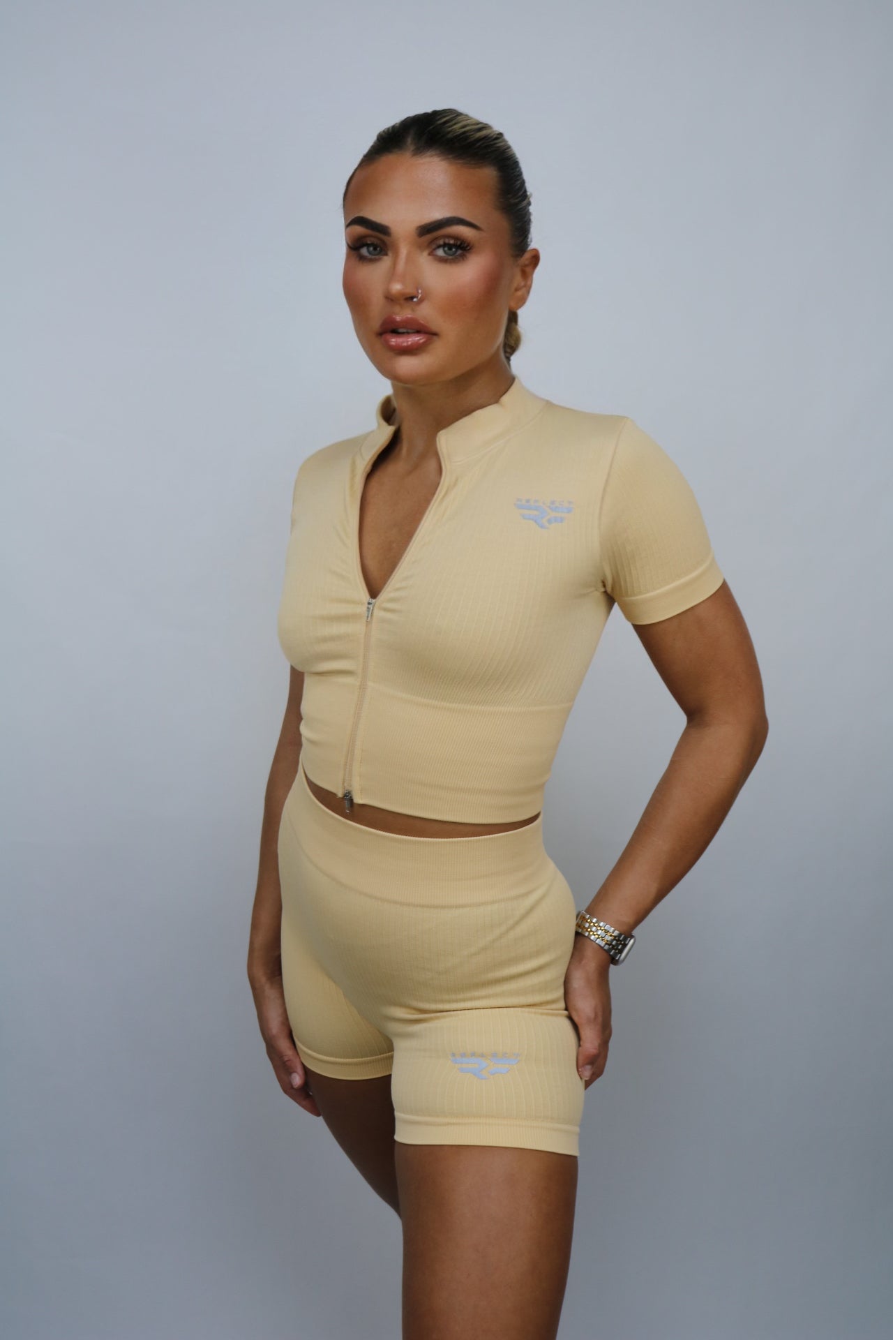 Reflect Women's Zip Top and Shorts Set - Yellow