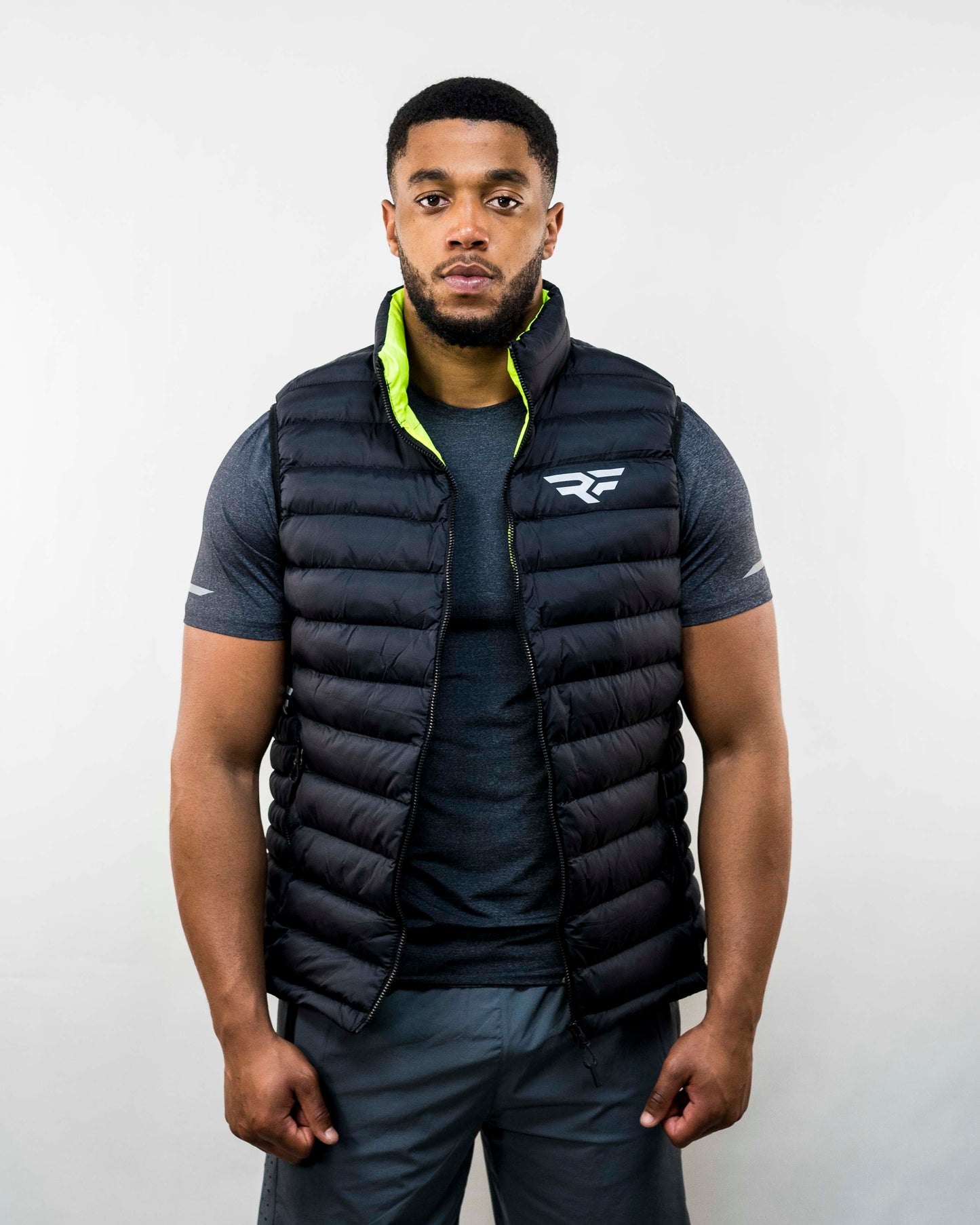 Reflect Mens Body Warmer - Black & Neon Green